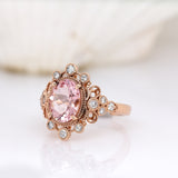 Michelle 14K Rose Gold Cor De Rosa Morganite and Diamond Ring | OV 10x8mm
