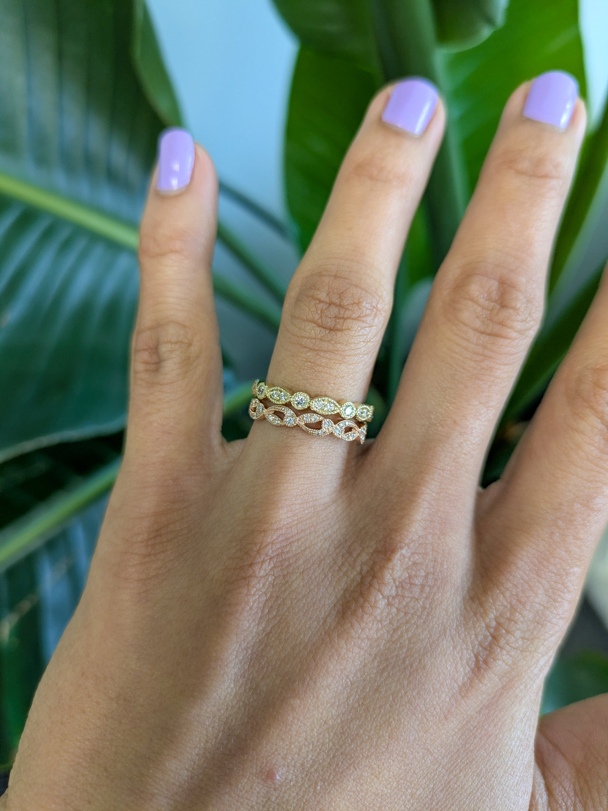 14K rose gold diamond band