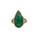 14K yellow gold Zambian emerald pear ring with diamond accents