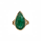 14K yellow gold Zambian emerald pear ring with diamond accents