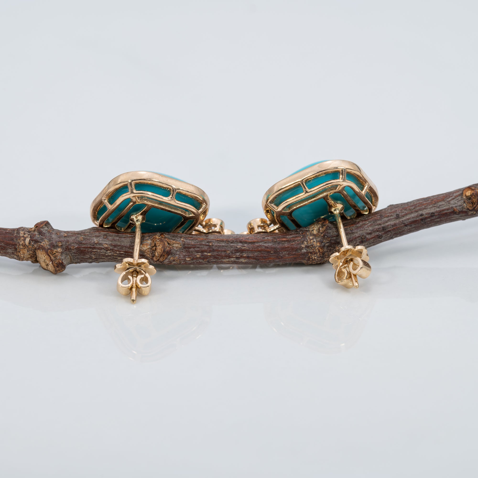 14K yellow gold sleeping beauty turquoise earrings