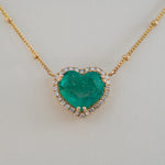 14K yellow gold colombian emerald pendant with diamond accents
