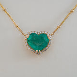 14K yellow gold colombian emerald pendant with diamond accents