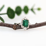 Trisha 14K White Gold Zambian Emerald Diamond Ring | EM 8x6mm