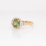 Seren 14k Solid Gold Demantoid Ring with Natural Diamond Halo | Round, 7mm