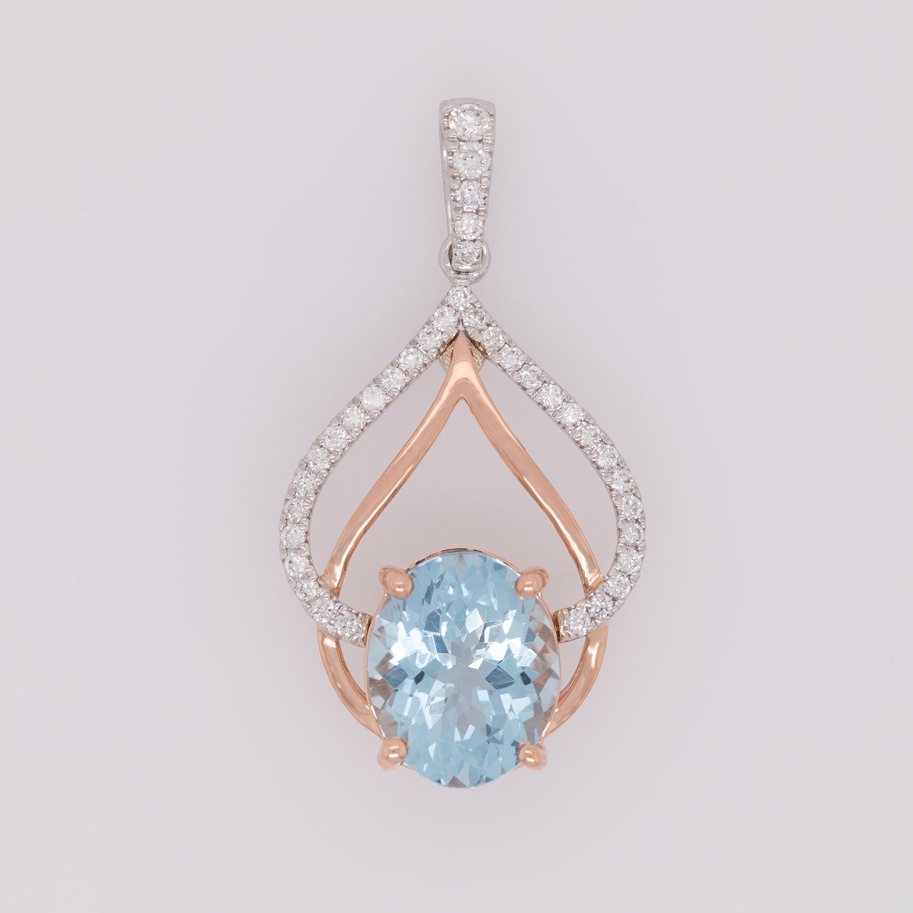14K white & rose gold aquamarine pendant