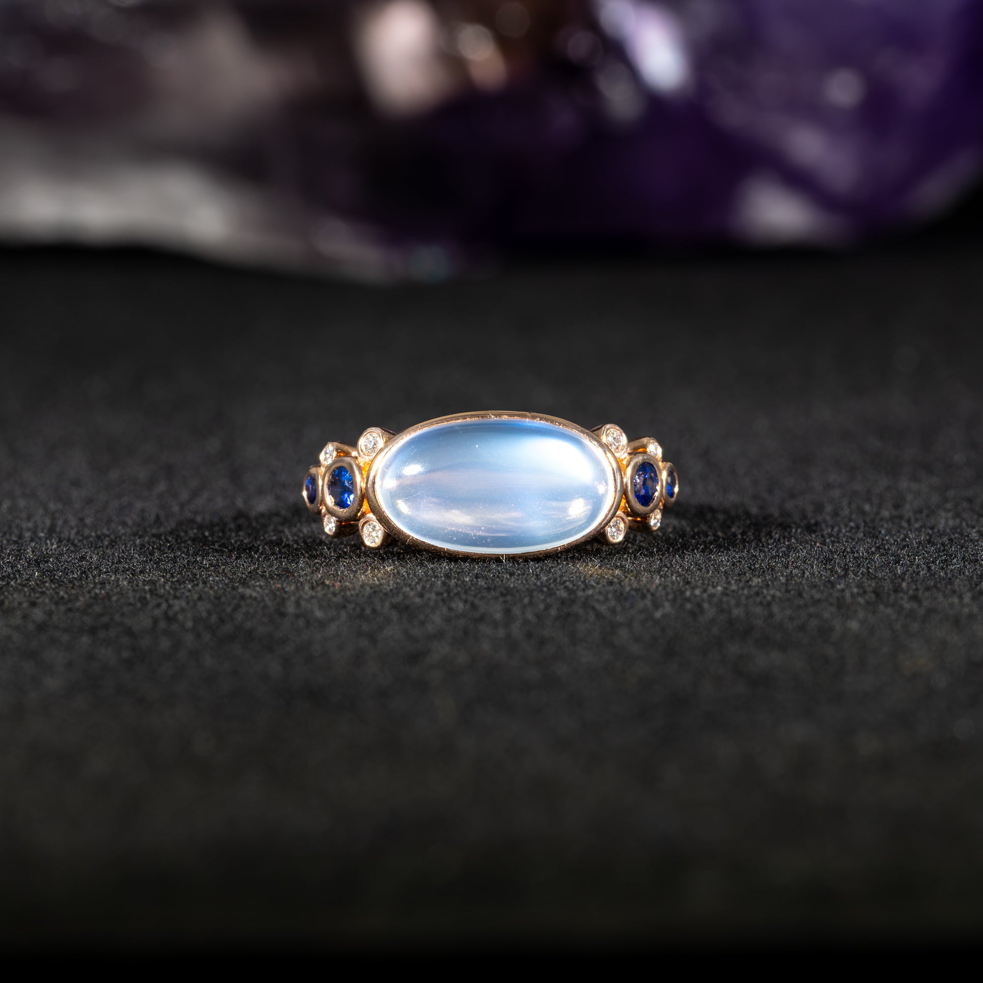 14K rose gold rainbow moonstone ring