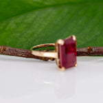 10K yellow gold Madagascar ruby emerald-cut estate ring