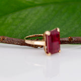 10K yellow gold Madagascar ruby emerald-cut estate ring