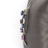 14K White Gold Ombre Purple Sapphire Diamond Pendant | Oval and Pear Shape 7x5mm