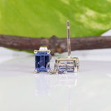Isle | Genuine AAA Tanzanite Solitaire Studs, Emerald Cut 6x4mm, Solid 14K Gold (Yellow White Rose), Natural Tanzanite Earrings, Anniversary Gift for Women