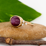 Calyx Solid 14k Gold East - West Star Ruby Ring with Natural Diamonds Accents, Oval 11x9mm