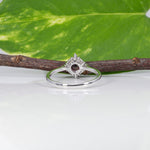 14K white gold red spinel ring with diamond halo