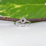 14K white gold red spinel ring with diamond halo