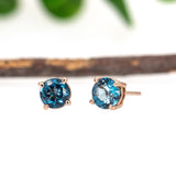 5mm Round - 14K Solid Gold London Blue Topaz Solitaire Studs