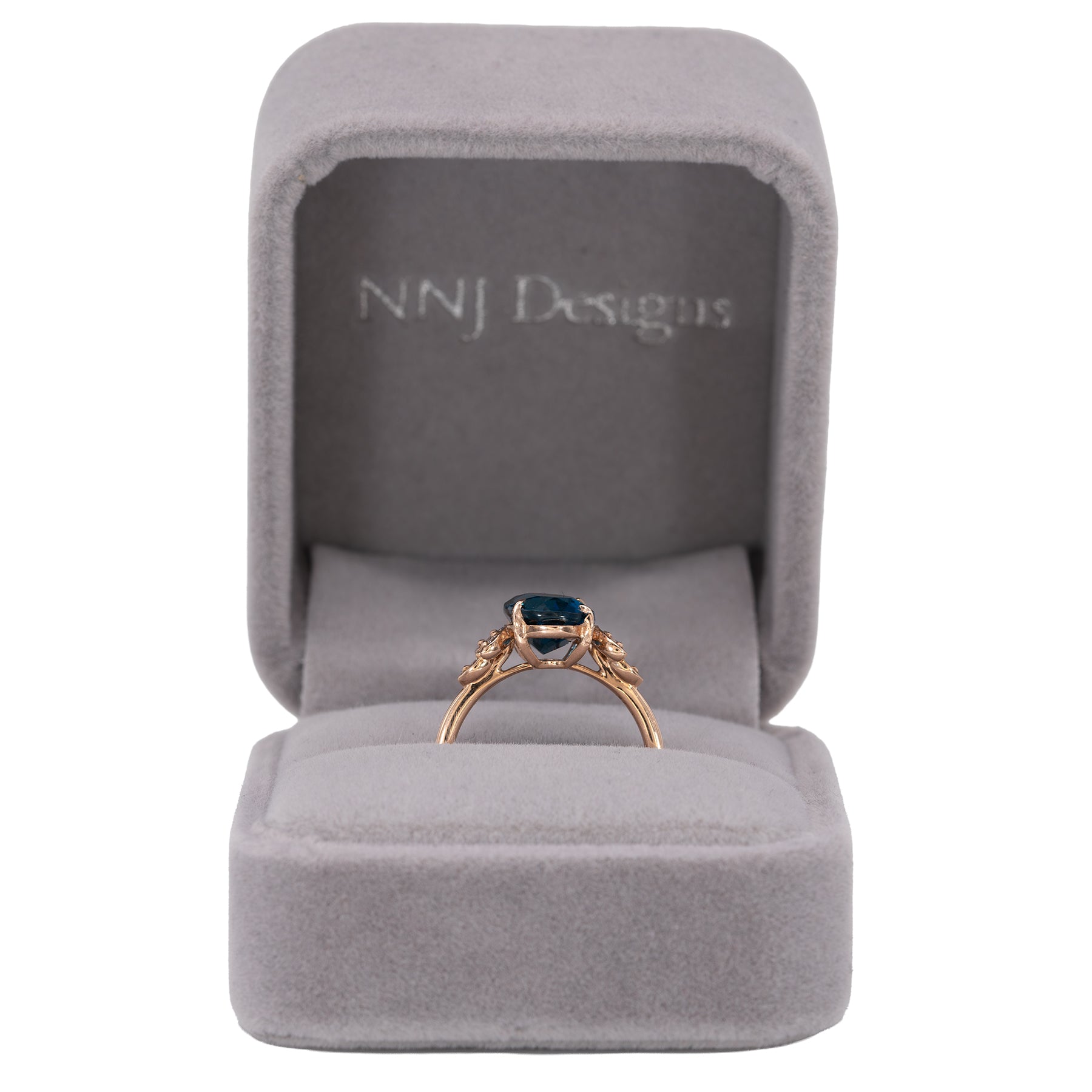 14K rose gold London blue topaz ring with diamond accents
