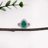 gia certified 2.08cts colombian emerald ring w earth mined diamonds in solid 14k gold | pear 10x8mm