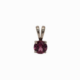 Solitaire Rhodolite Pendant w Rabbit Bail in Solid 14K White Gold | RD 5mm