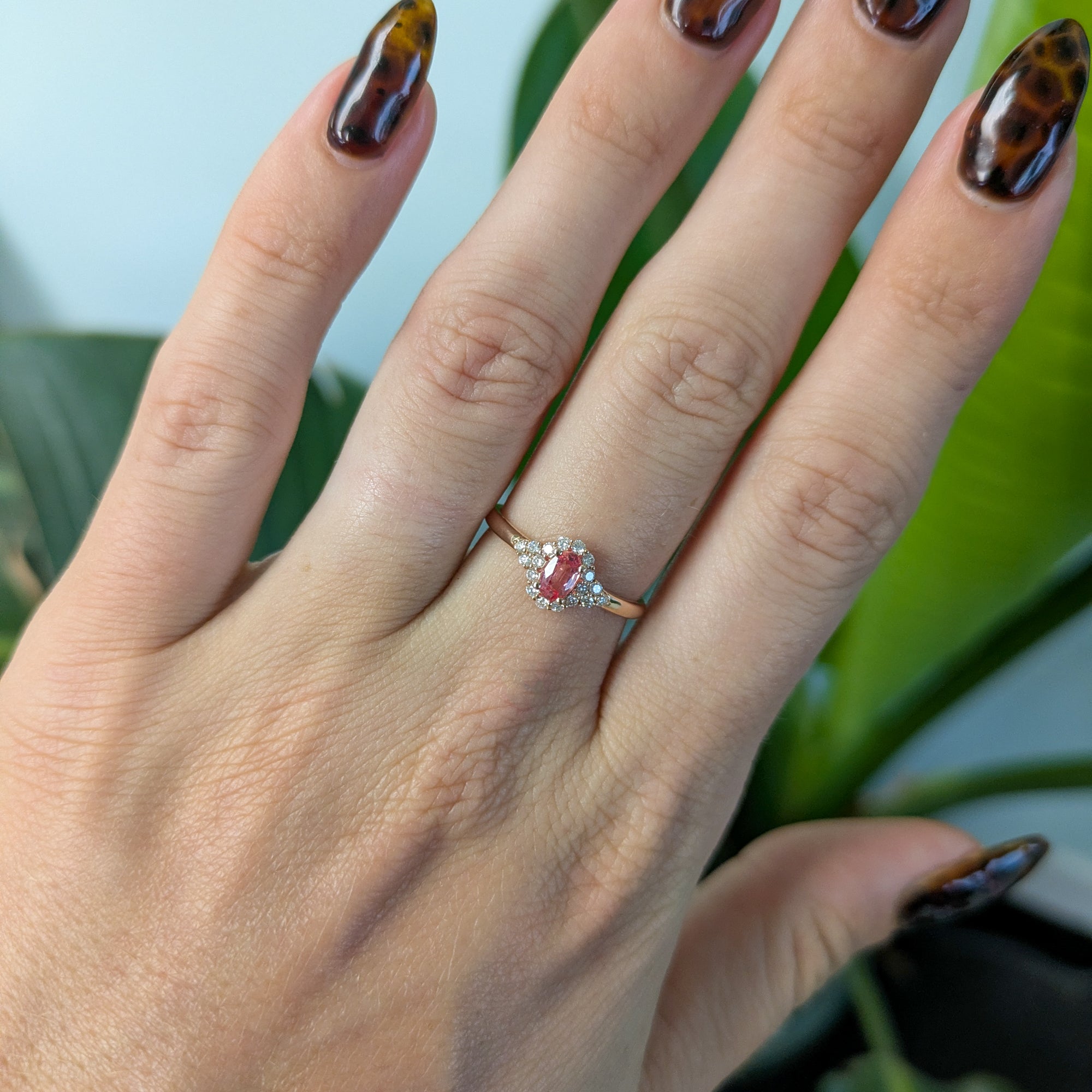 14K rose gold padparadscha sapphire ring
