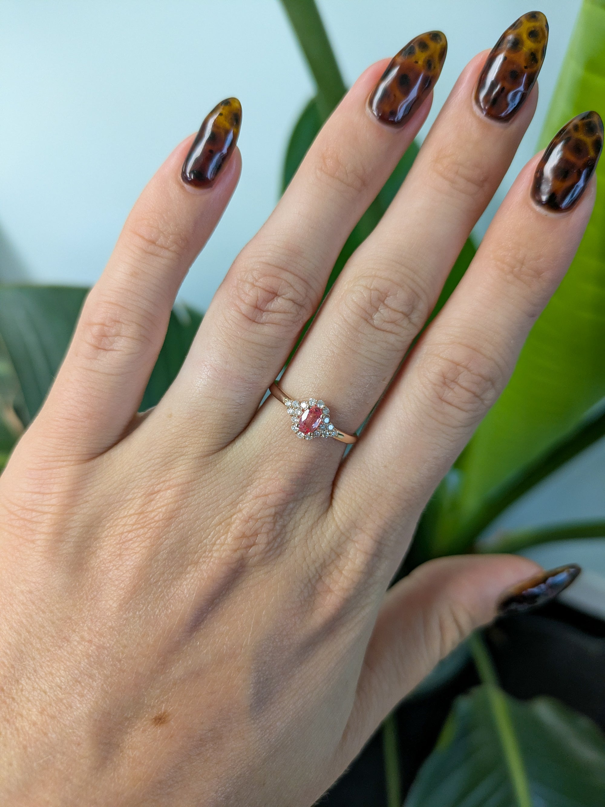 14K rose gold padparadscha sapphire ring