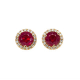 Subhi 14K Yellow Gold Madagascar Ruby Diamond Halo Earrings | Round 7mm