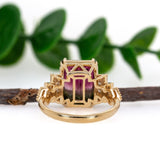 Yuti 14K Yellow Gold Watermelon Tourmaline Diamond Ring | Emerald Cut 12x9mm