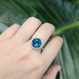 Rossana 14K White Gold London Blue Topaz Diamond Ring | Round 10mm