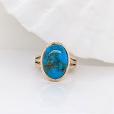 6.3ct Sonoran Turquoise Ring w Earth Mined Diamonds in Solid 14K Gold Oval 16x12