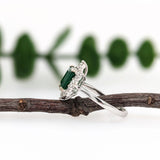 Trisha 14K White Gold Zambian Emerald Diamond Ring | EM 8x6mm