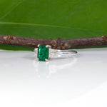 14K white gold Zambian emerald ring with diamond accents