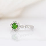 Aiko 14K White Gold Demantoid and Diamond Ring | Round 5mm