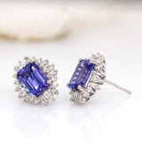 Lyra 14k Solid White Gold Tanzanite Ring W Natural Diamond Accents | Emerald, 8x6mm