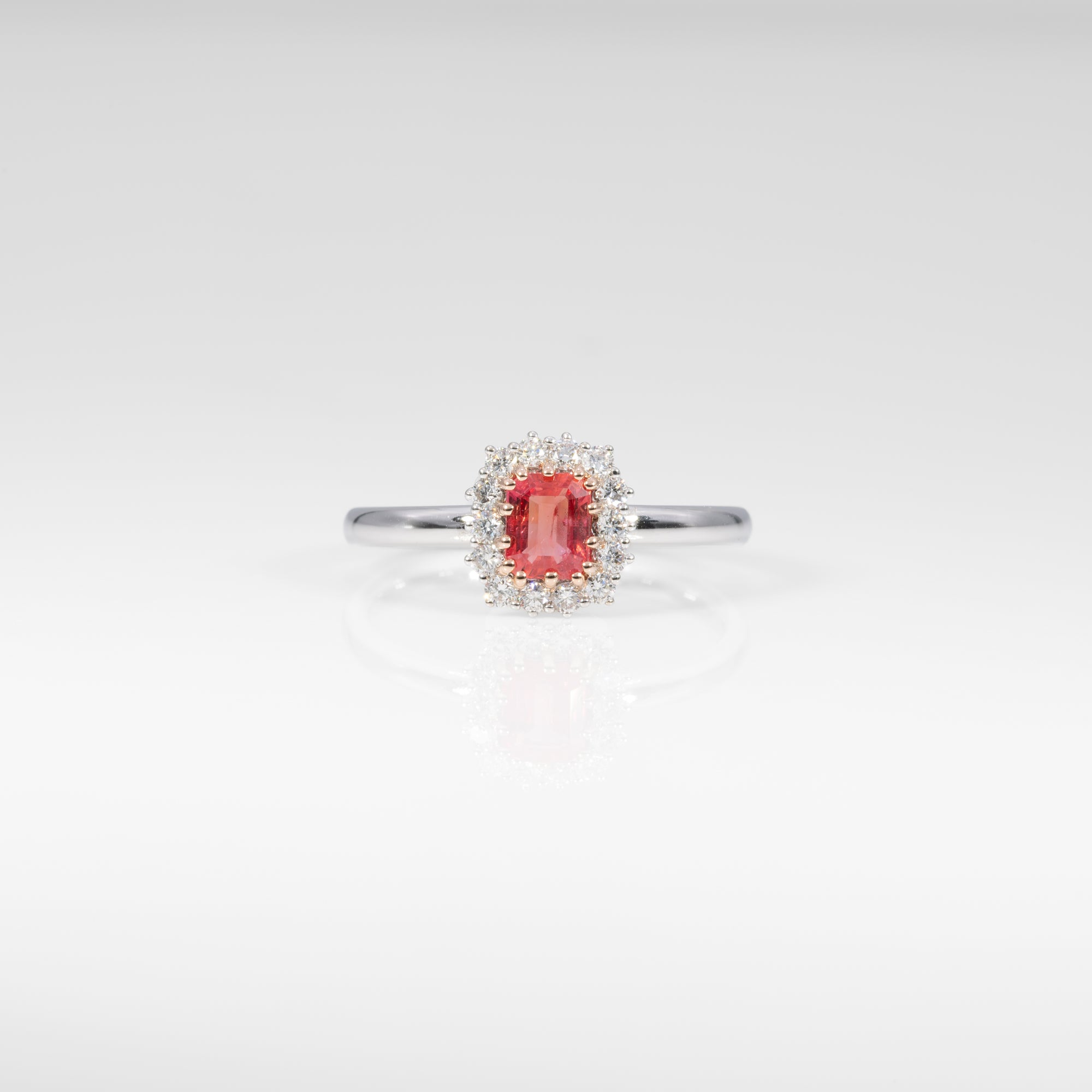 14K white & rose gold padparadscha sapphire ring with diamond accents