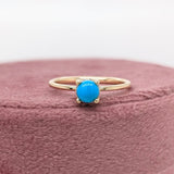 Turquoise Ring w Earth Mined Diamonds in Solid 14K Yellow Gold Round 5mm