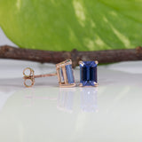 Nadira | AAA Tanzanite Solitaire Studs, Emerald Cut 7x5mm, Fine 14K Solid Gold, Rare Natural Tanzanite Earrings, Bridal Anniversary Gift, Yellow White Rose