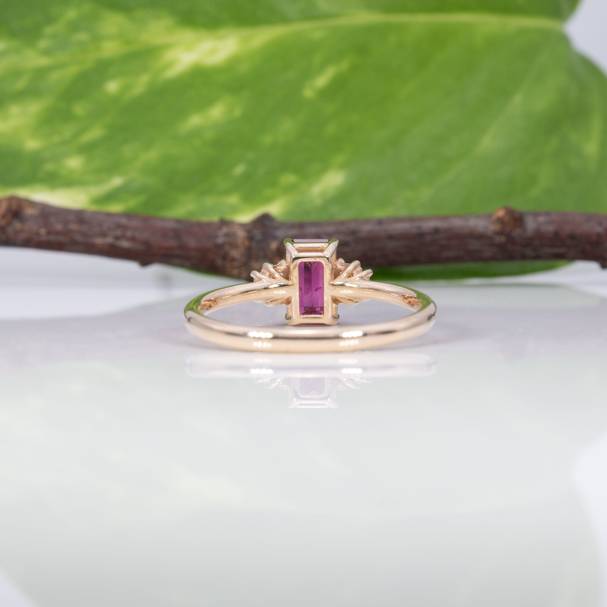 14K yellow gold pink tourmaline ring with diamond accents