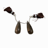 Smoky Quartz | Drilled Matching Pair | Briolette Shape - Side Drilled | Beautiful Faceted Gem | 25x10mm