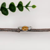 Dainty Citrine Ring w Natural Diamond Accents in Solid 14K White Gold | OV 7x5mm