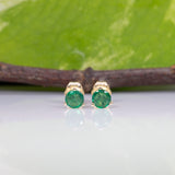 Zambian Emerald Martini Solitaire Stud Earrings – Round 4mm – Solid 14K Gold (Yellow, White or Rose)