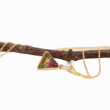 Alizeh Solid 14k Gold Watermelon Tourmaline Pendant with Natural Diamond Accents, 9.5x9mm