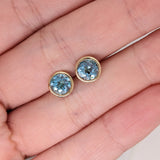 6mm Bezel Round Sky Blue Swiss Topaz Solitaire Stud Earrings in Solid 14K Gold