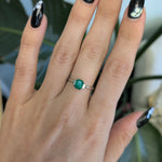 14K white gold Colombian emerald ring with diamond accents