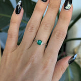 14K white gold Colombian emerald ring with diamond accents