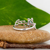 Eulalia Solid 14k Gold Aquamarine Ring with Earth Mined Diamond Accents, Trillion 5mm