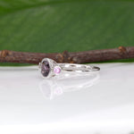 14K white gold purple spinel ring with purple sapphire accents