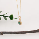 Senudi 14K Solid Gold Emerald Necklace with Natural Diamonds Accents, Round 5mm