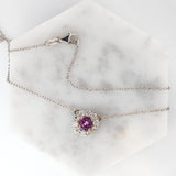 Eloise Solid 14K Gold Pink Sapphire Pendant Attached Chain with Natural Diamonds
