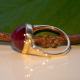 14K yellow gold star ruby cabochon ring with diamond accents