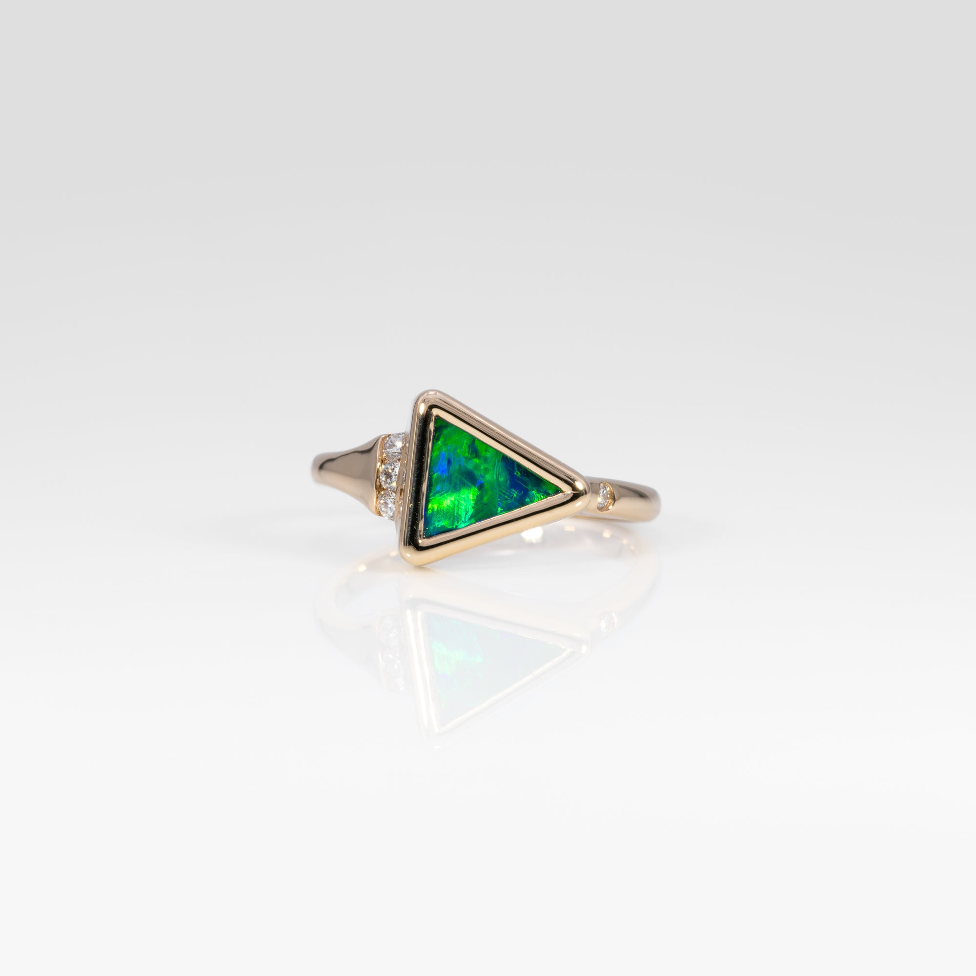 14K yellow gold boulder opal ring with diamond accents