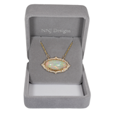 11.2 Ct Natural Opal Necklace with Diamond Accents – Solid 14K Gold Opal Pendant Necklace with Attached Chain